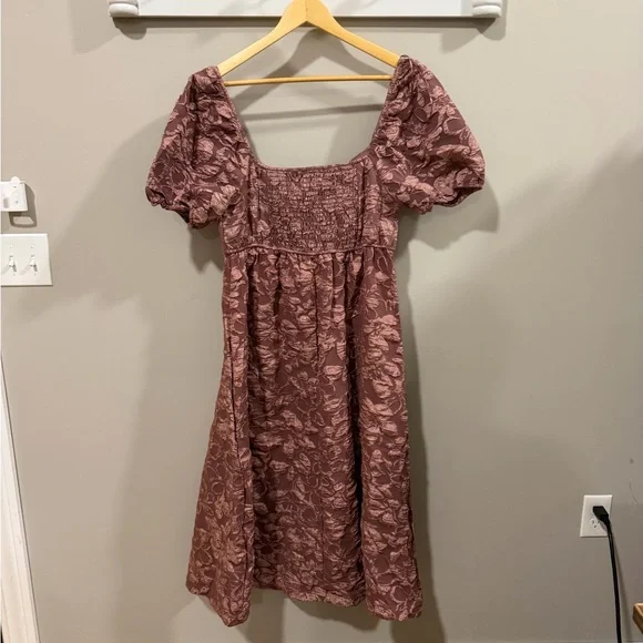 Rose & Remington Size L Mauve Floral Textured Midi Dress - Picture 4 of 8